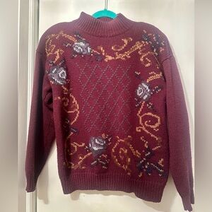 Vintage Jones New York Floral Chunky Knit Sweater embroidered mock neck size M